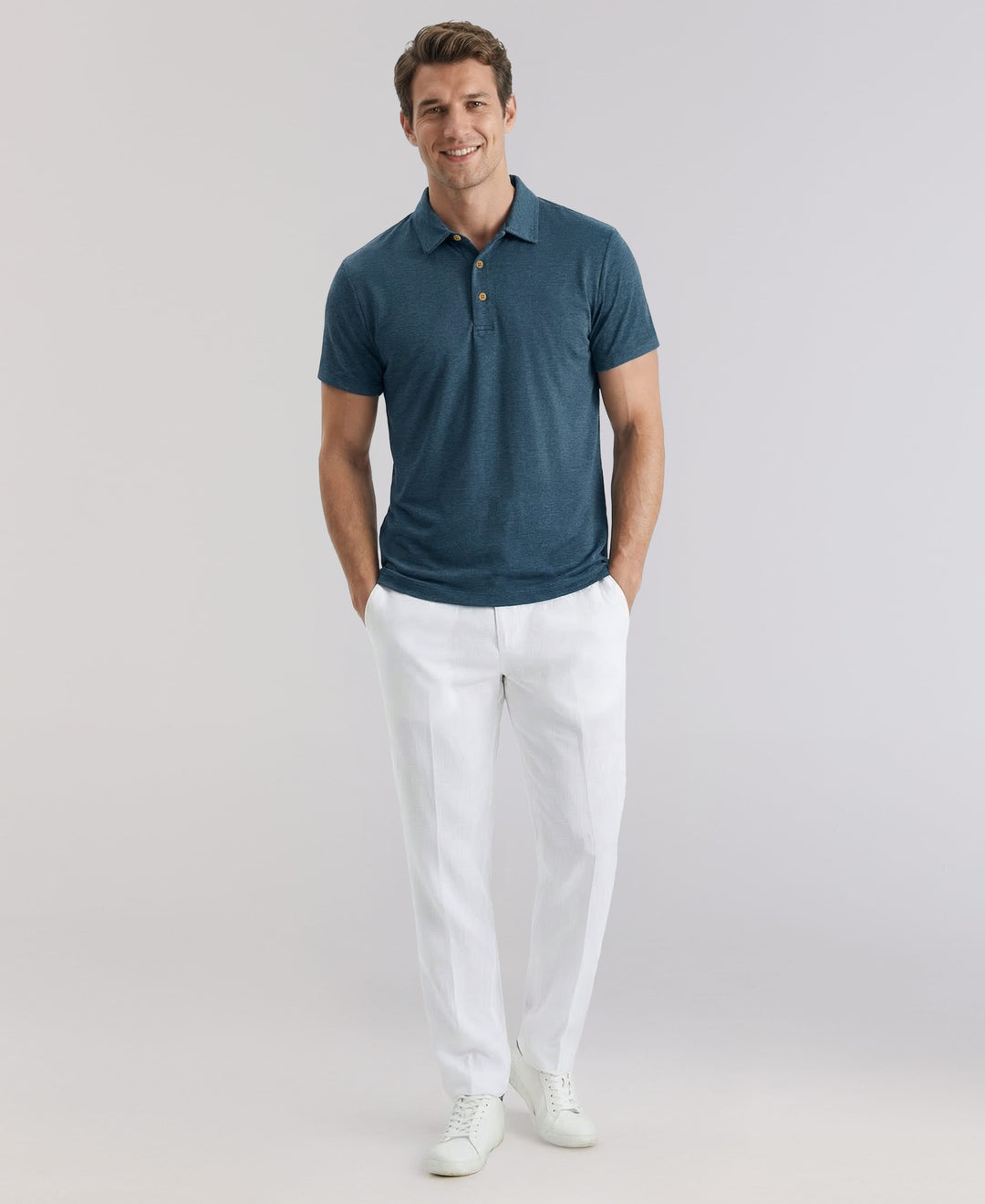 Heather Patterned Polo Shirt (Aegean Blue Htr) 