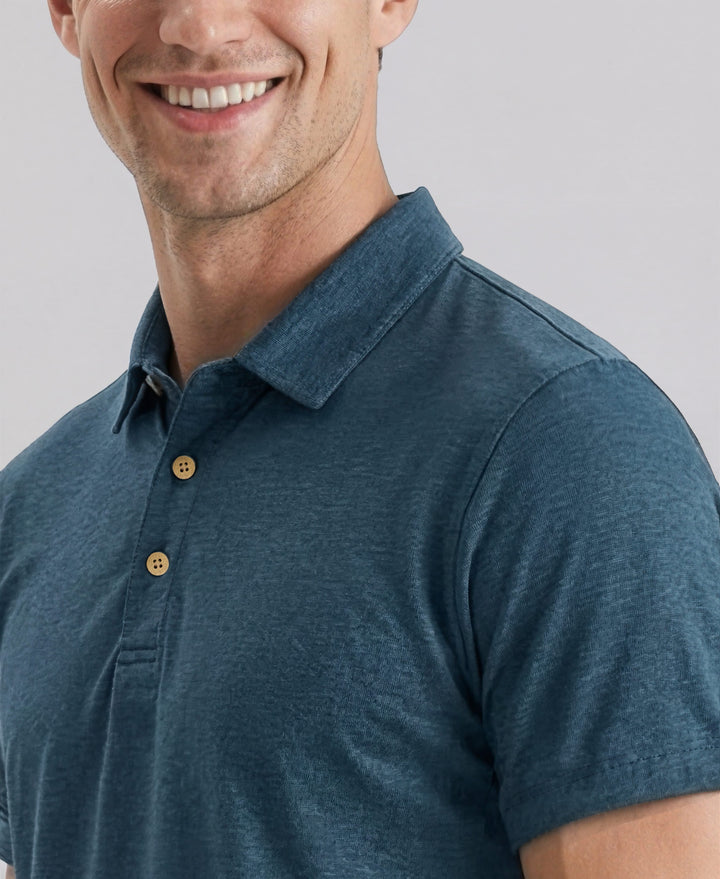 Heather Patterned Polo Shirt (Aegean Blue Htr) 