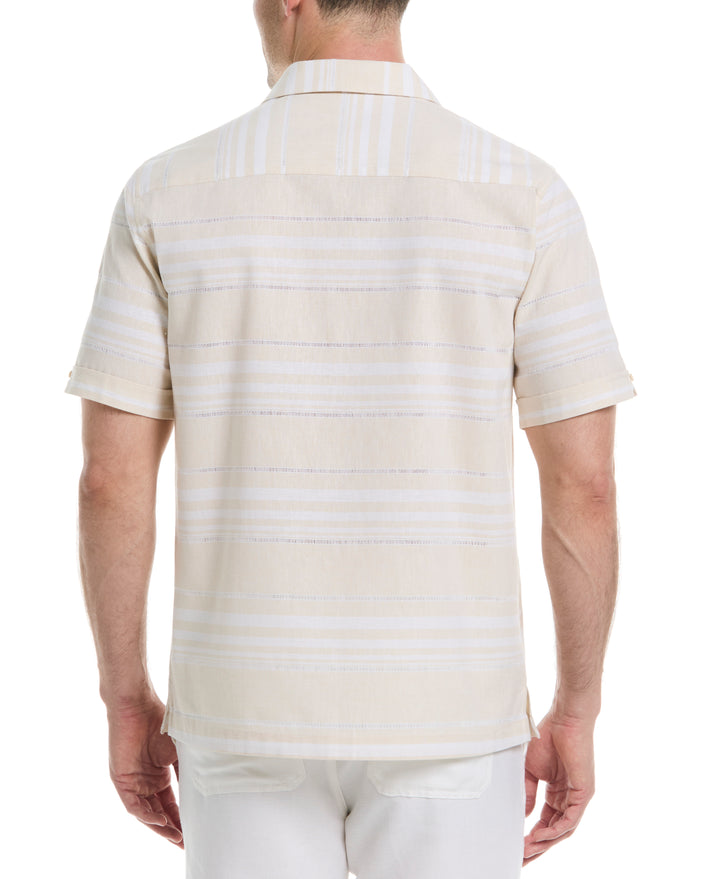 Linen Blend Horizontal Stripe Shirt (Whitecap Gray) 