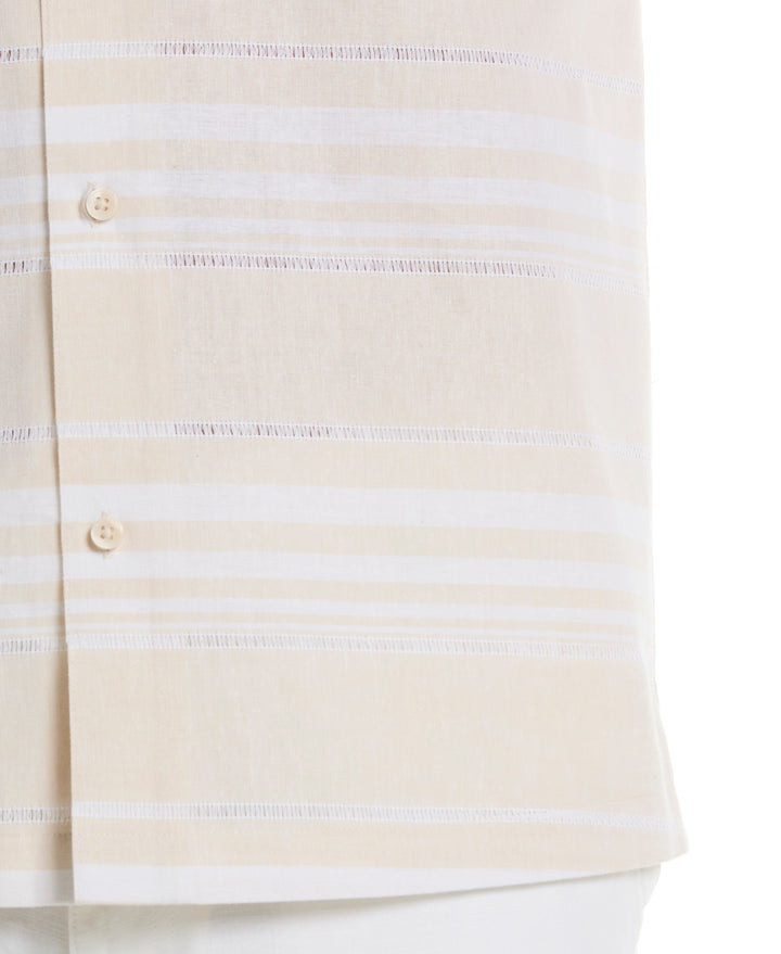 Linen Blend Horizontal Stripe Shirt (Whitecap Gray) 