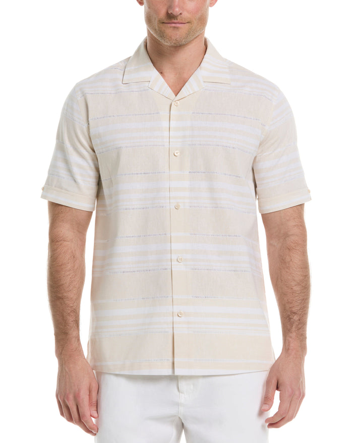 Linen Blend Horizontal Stripe Shirt (Whitecap Gray) 