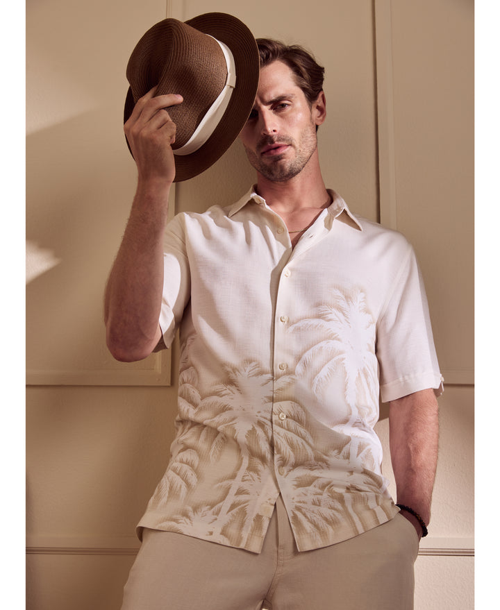 Indigo Batik Palm Print Shirt-Casual Shirts-Cubavera