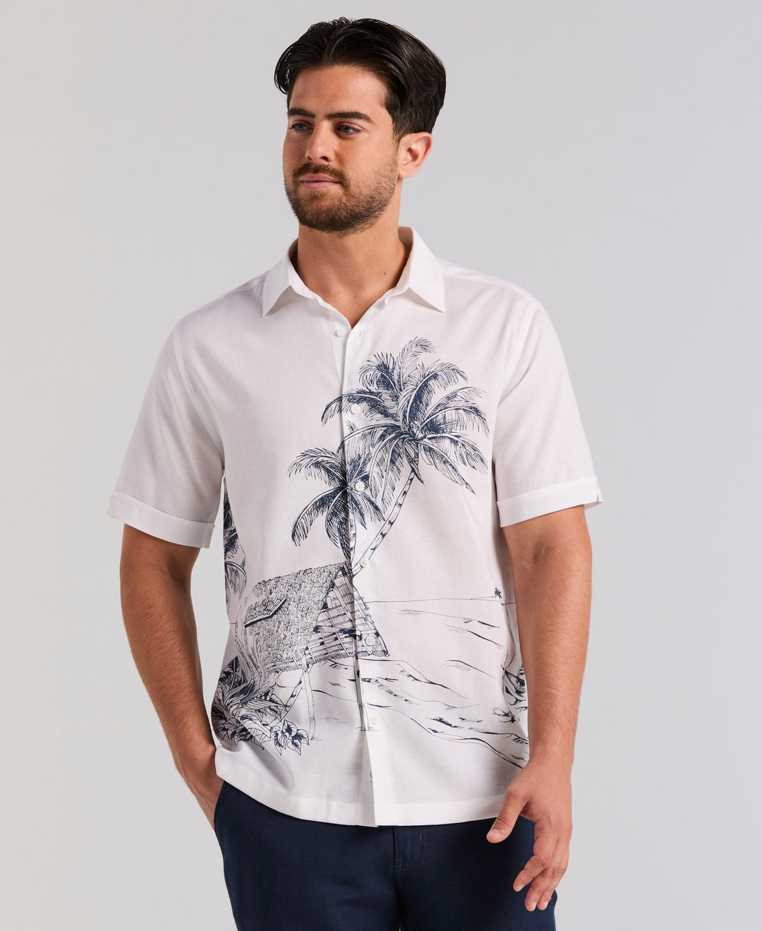 Island Scenic Print Shirt (Brilliant White) 