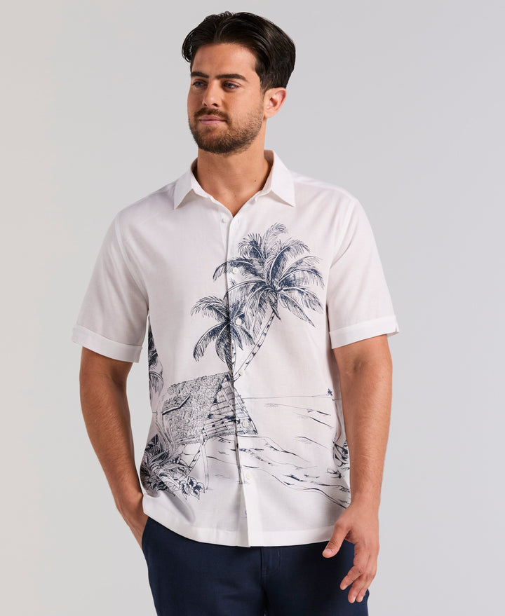 Island Scenic Print Shirt (Brilliant White) 
