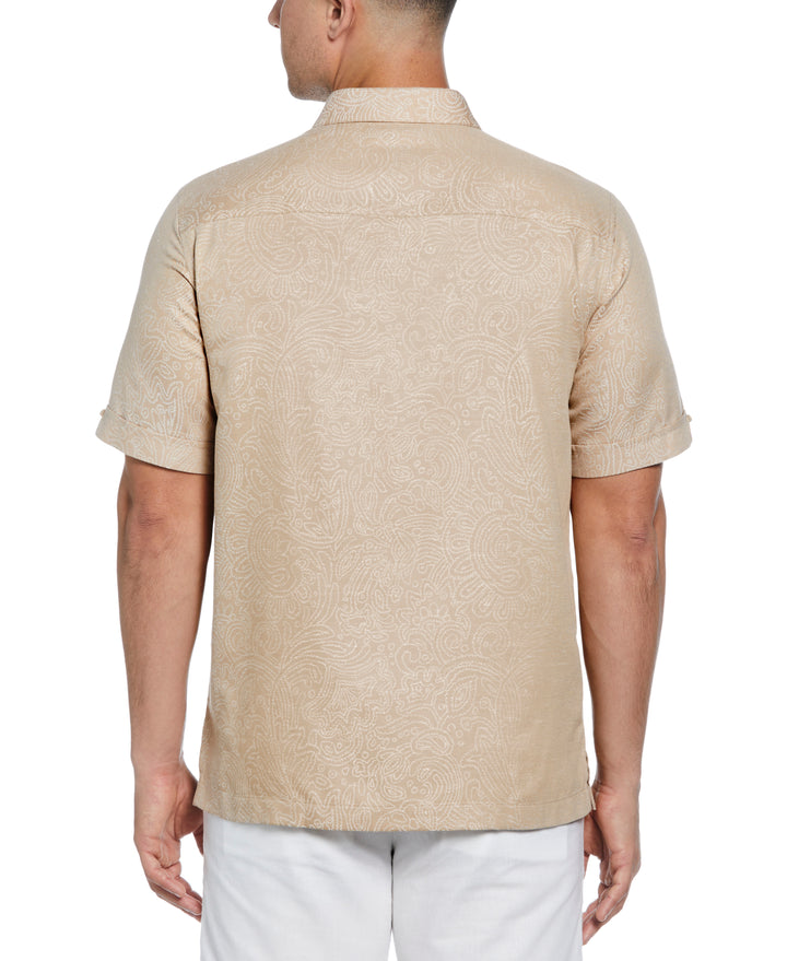 Jacquard Abstract Floral Paisley Print Shirt (Irish Cream) 