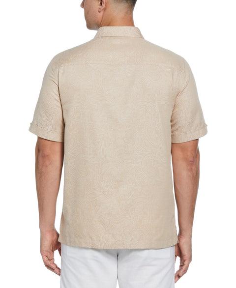 Jacquard Abstract Floral Paisley Print Shirt (Irish Cream) 