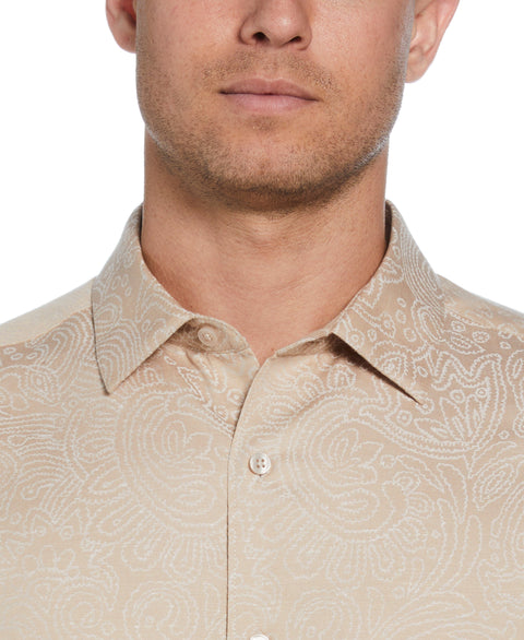 Jacquard Abstract Floral Paisley Print Shirt (Irish Cream) 