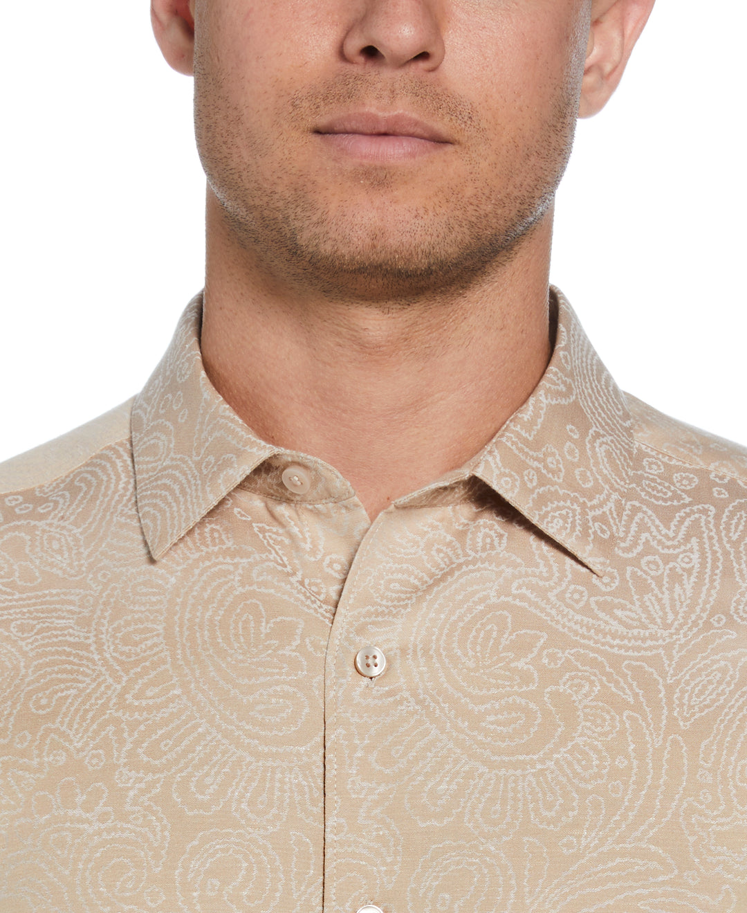 Jacquard Abstract Floral Paisley Print Shirt (Irish Cream) 