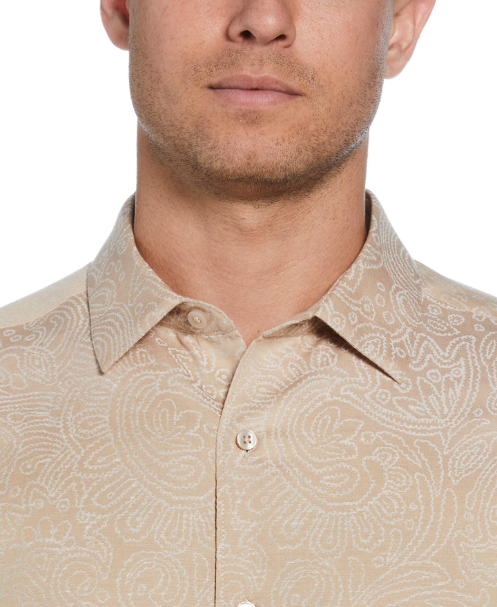 Jacquard Abstract Floral Paisley Print Shirt (Irish Cream) 