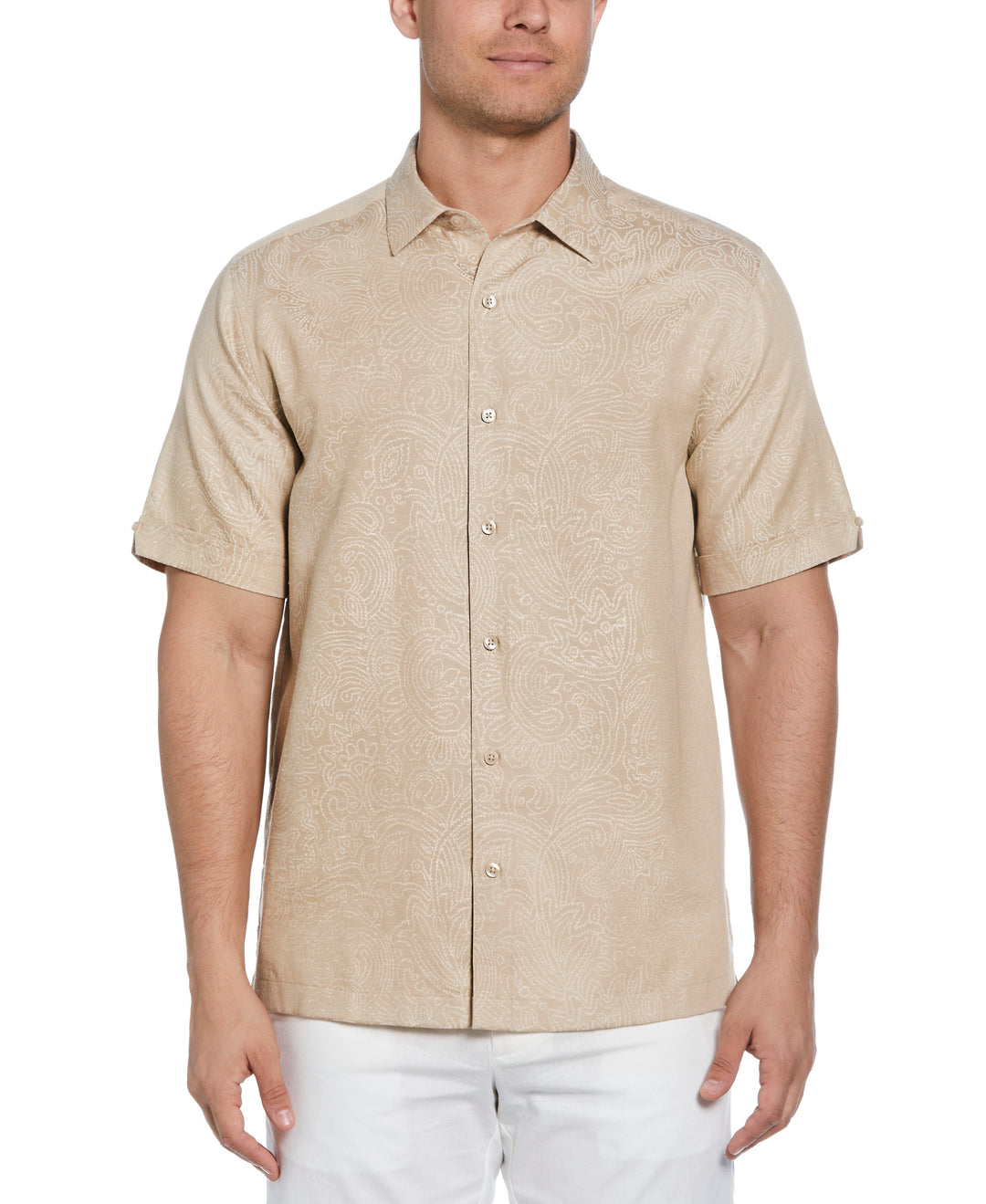 Jacquard Abstract Floral Paisley Print Shirt (Irish Cream) 