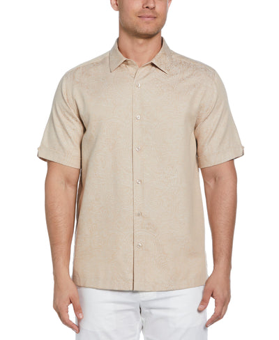 Jacquard Abstract Floral Paisley Print Shirt (Irish Cream) 