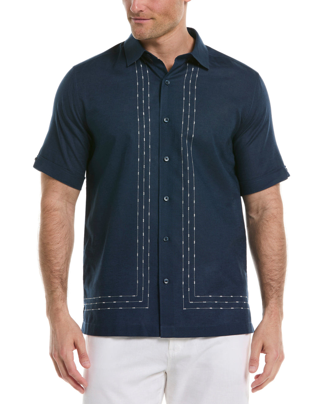 Linen Blend Embroidered Shirt (Dress Blues) 