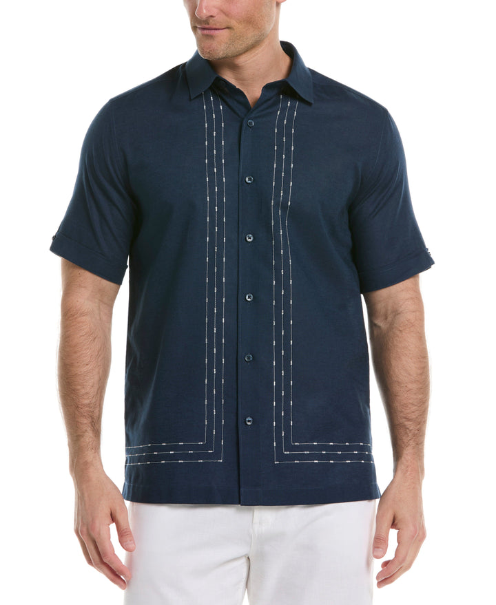 Linen Blend Embroidered Shirt (Dress Blues) 