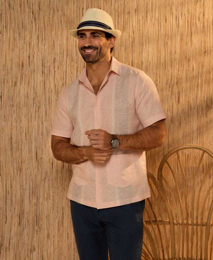 Linen Blend 2-Pocket Guayabera Shirt-Guayaberas-Cubavera