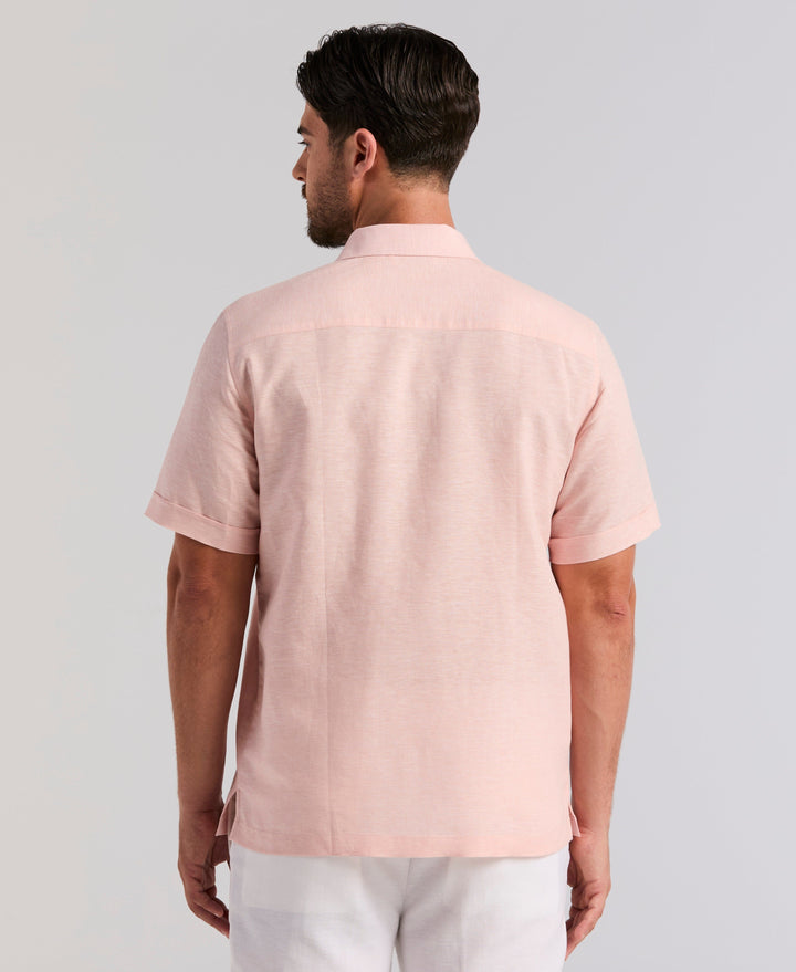 Linen Blend 2-Pocket Guayabera Shirt (Peach Beige) 
