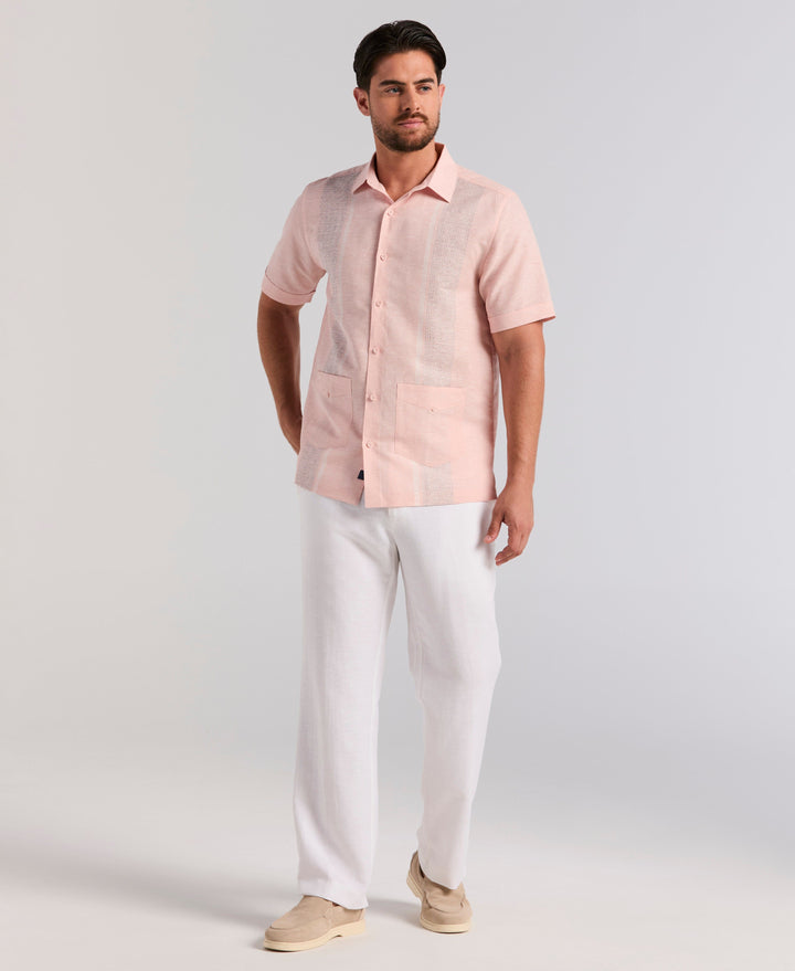 Linen Blend 2-Pocket Guayabera Shirt (Peach Beige) 