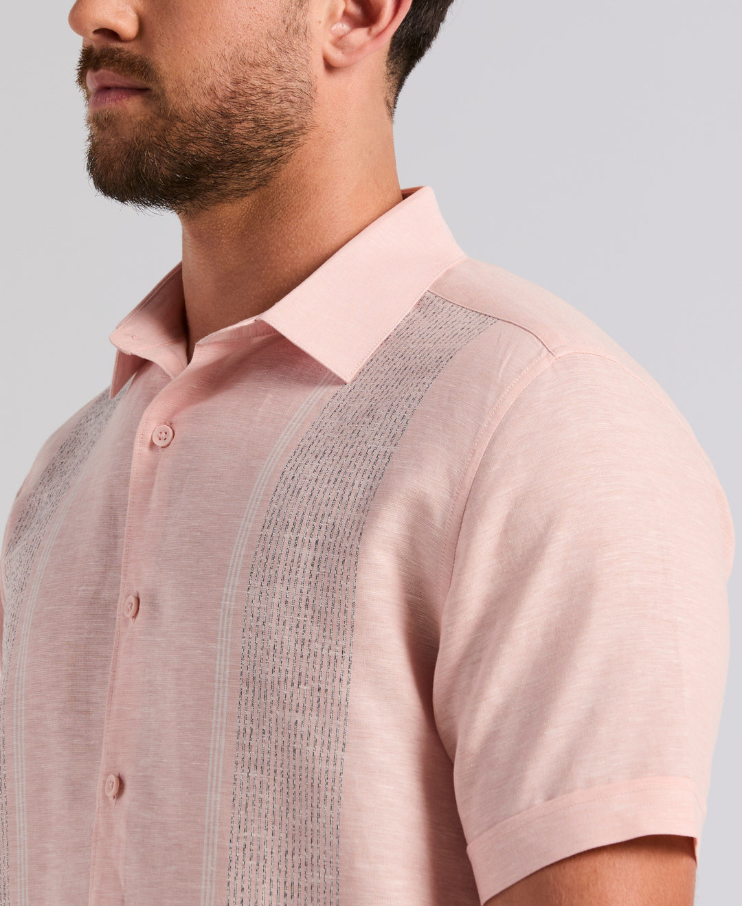 Linen Blend 2-Pocket Guayabera Shirt (Peach Beige) 