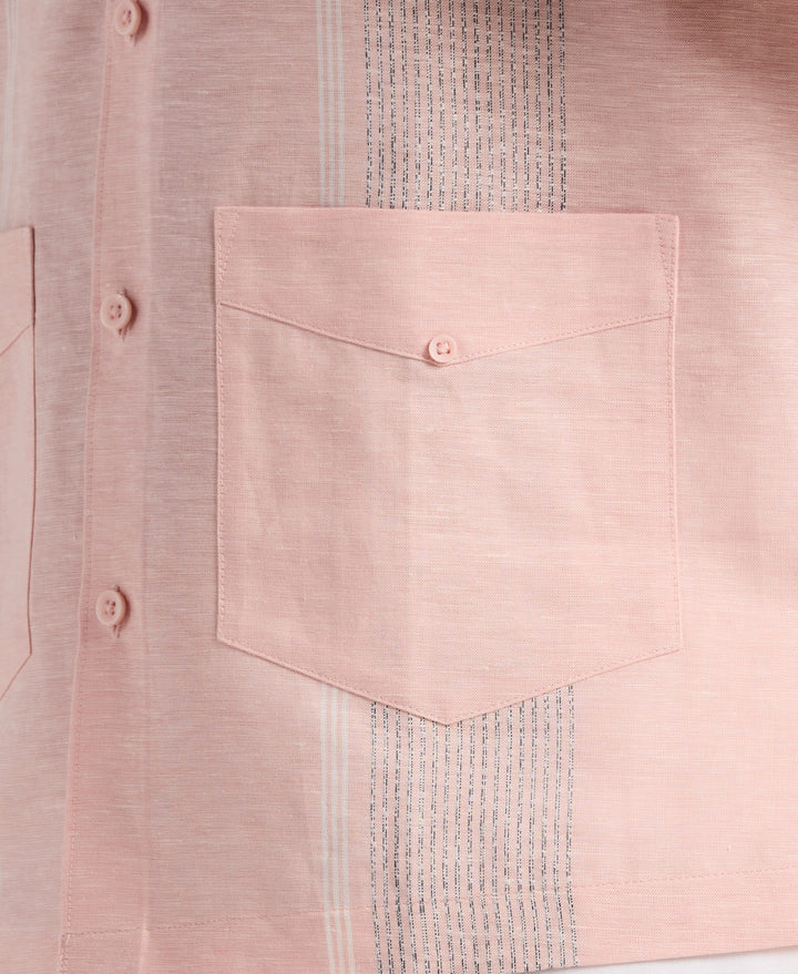 Linen Blend 2-Pocket Guayabera Shirt (Peach Beige) 