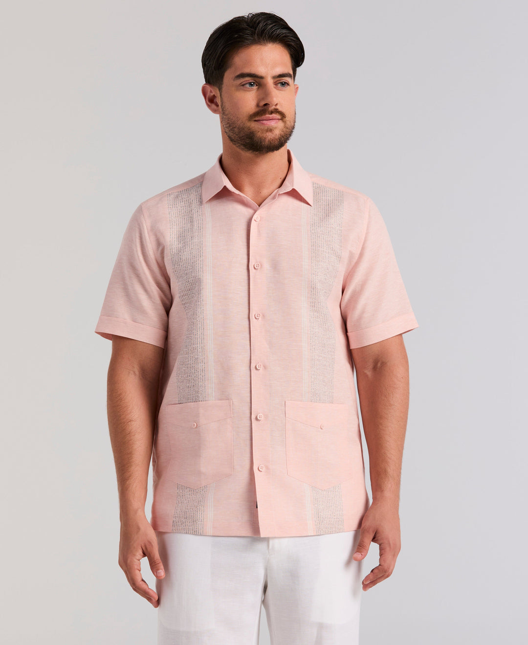 Linen Blend 2-Pocket Guayabera Shirt (Peach Beige) 