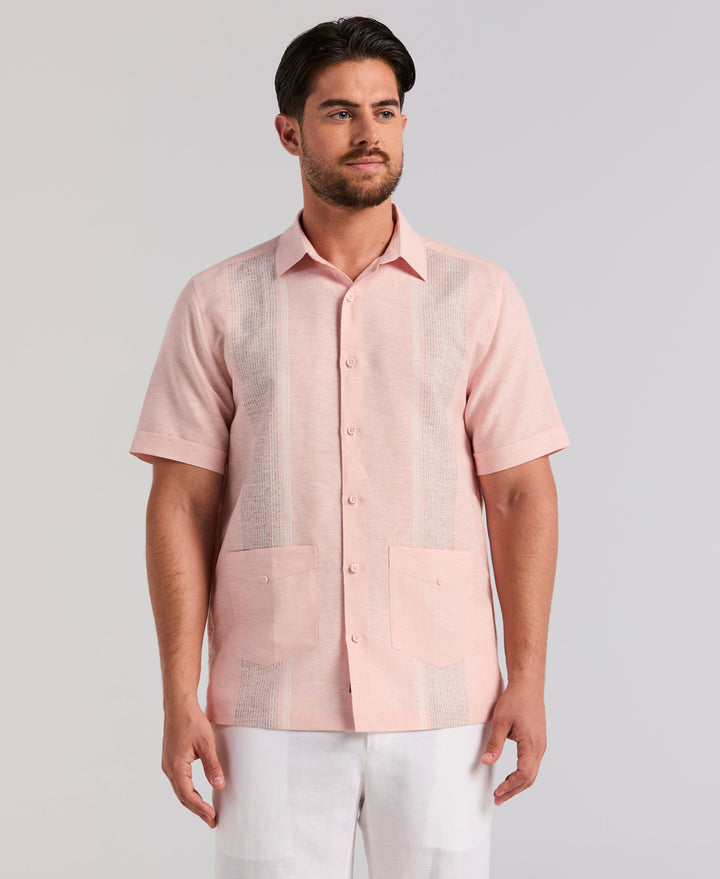 Linen Blend 2-Pocket Guayabera Shirt (Peach Beige) 