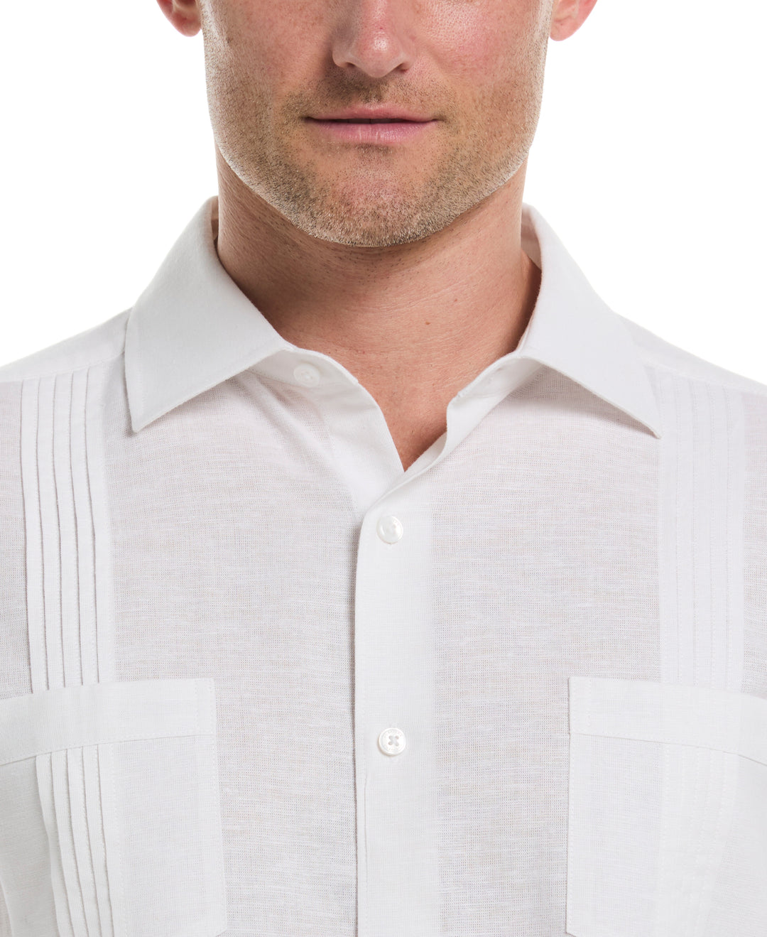 Linen Blend 4-Pocket Guayabera Shirt (Egret) 