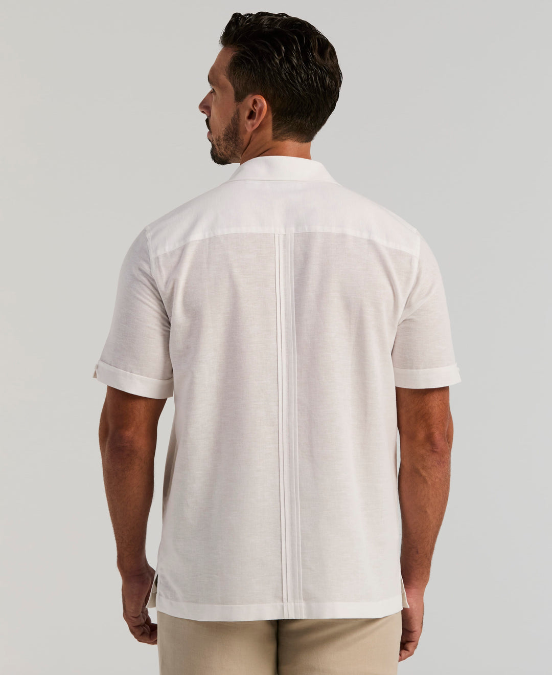 Linen Blend 4-Pocket Guayabera Shirt (Egret) 