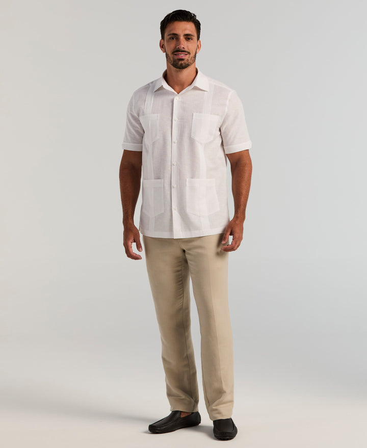 Linen Blend 4-Pocket Guayabera Shirt (Egret) 