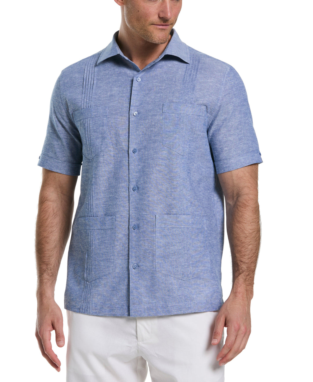 Linen Blend 4-Pocket Guayabera Shirt (True Blue) 