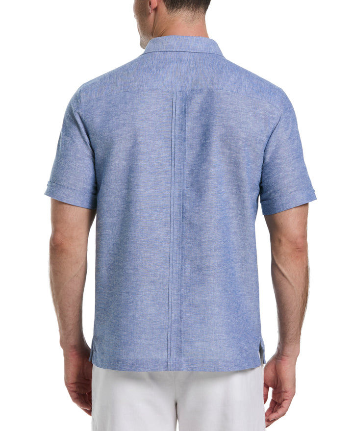Linen Blend 4-Pocket Guayabera Shirt (True Blue) 