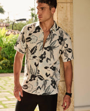 Linen Blend Abstract Floral Print Shirt-Casual Shirts-Cubavera