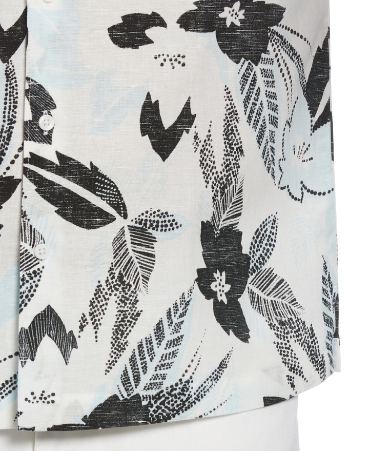 Linen Blend Abstract Floral Print Shirt (Brilliant White) 