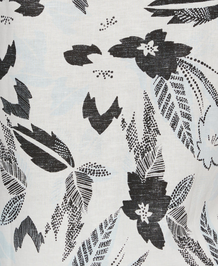 Linen Blend Abstract Floral Print Shirt (Brilliant White) 