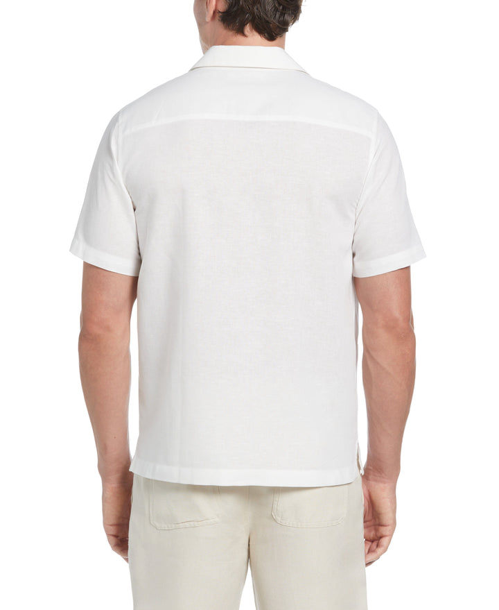 Linen-Blend Applique Panel Shirt (Brilliant White) 