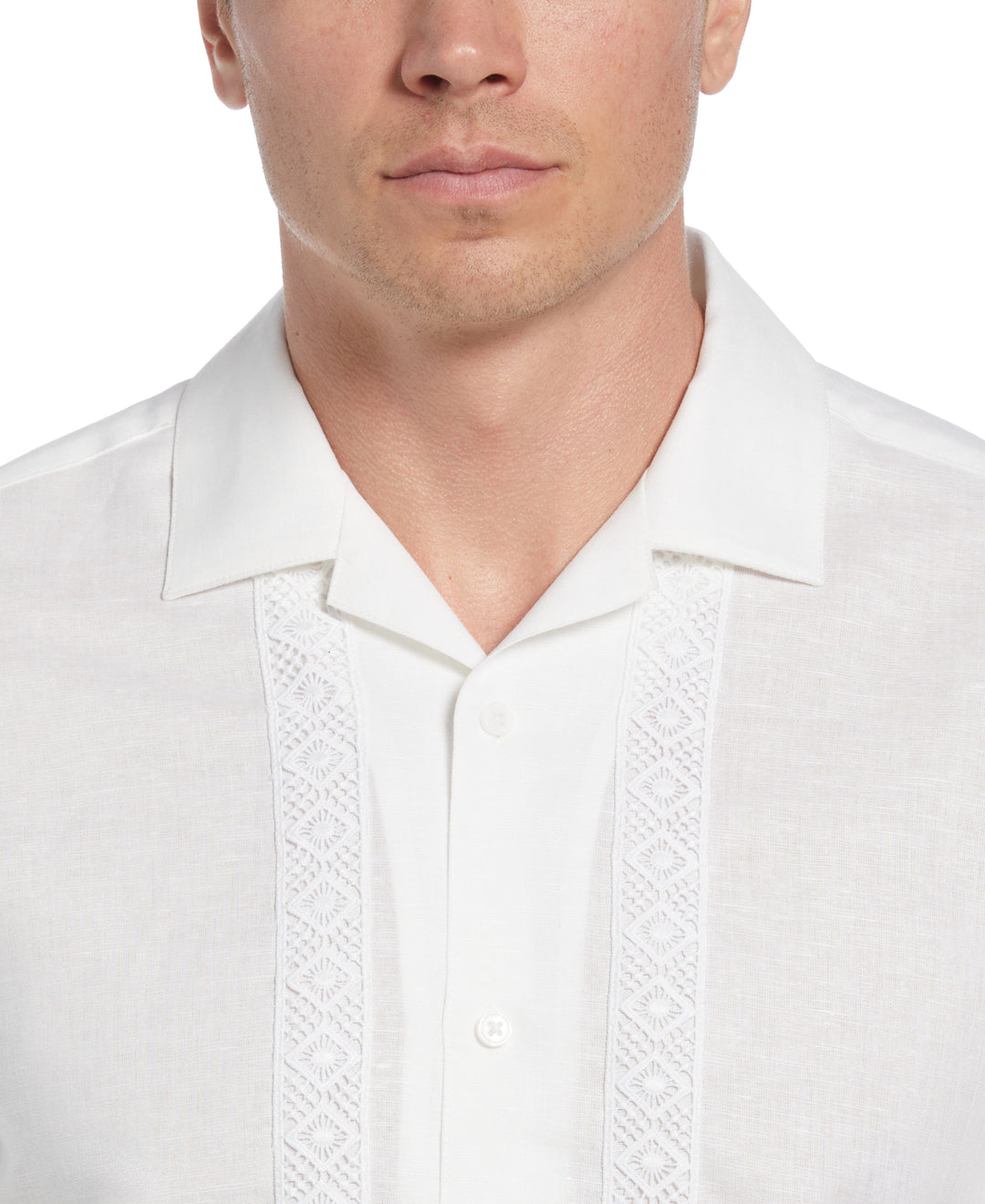 Linen-Blend Applique Panel Shirt (Brilliant White) 