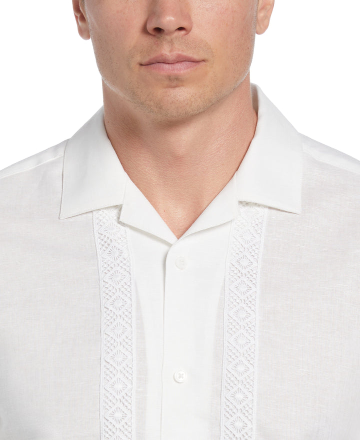 Linen-Blend Applique Panel Shirt (Brilliant White) 