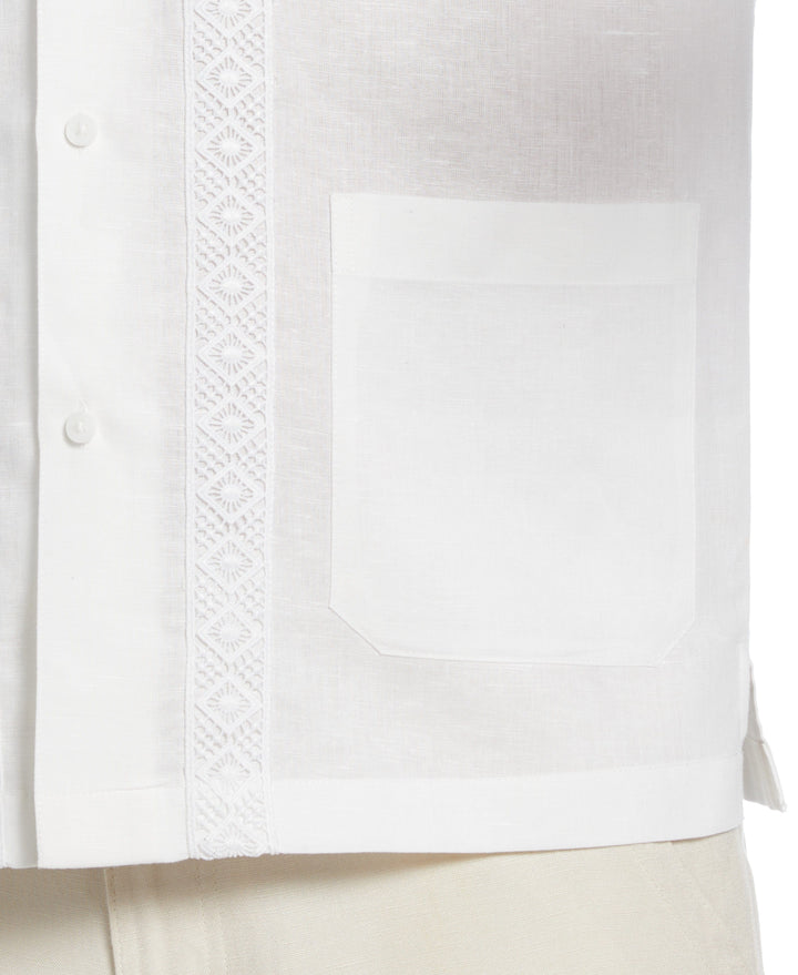 Linen-Blend Applique Panel Shirt (Brilliant White) 