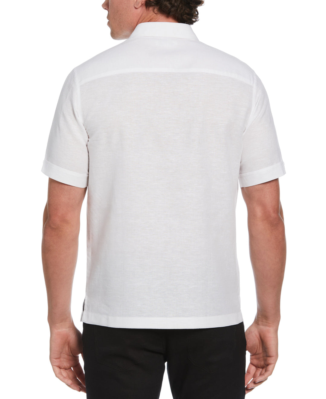 Linen Blend Chest Stripe Print Shirt (Brilliant White) 