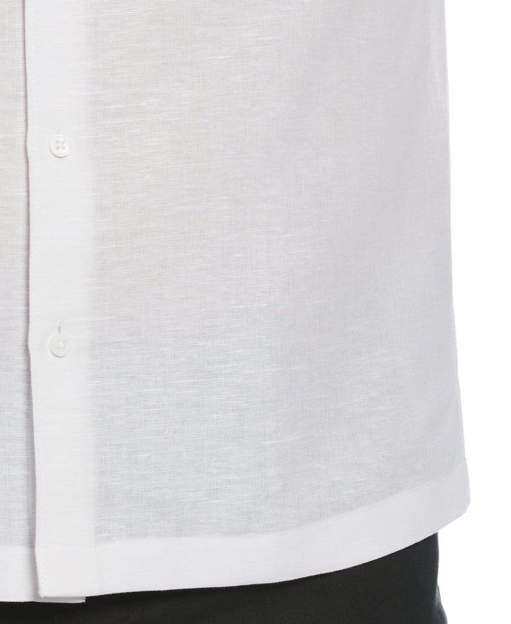 Linen Blend Chest Stripe Print Shirt (Brilliant White) 