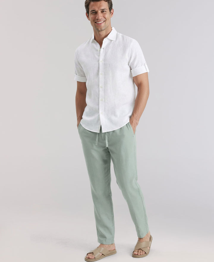Linen Blend Drawstring Pant (Green Milieu) 