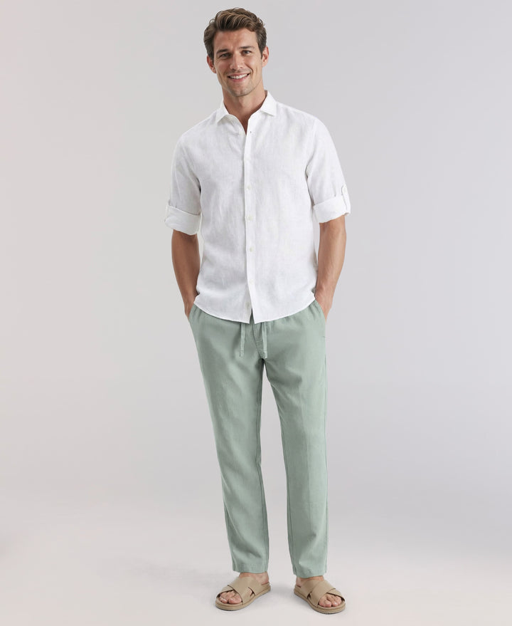 Linen Blend Drawstring Pant (Green Milieu) 
