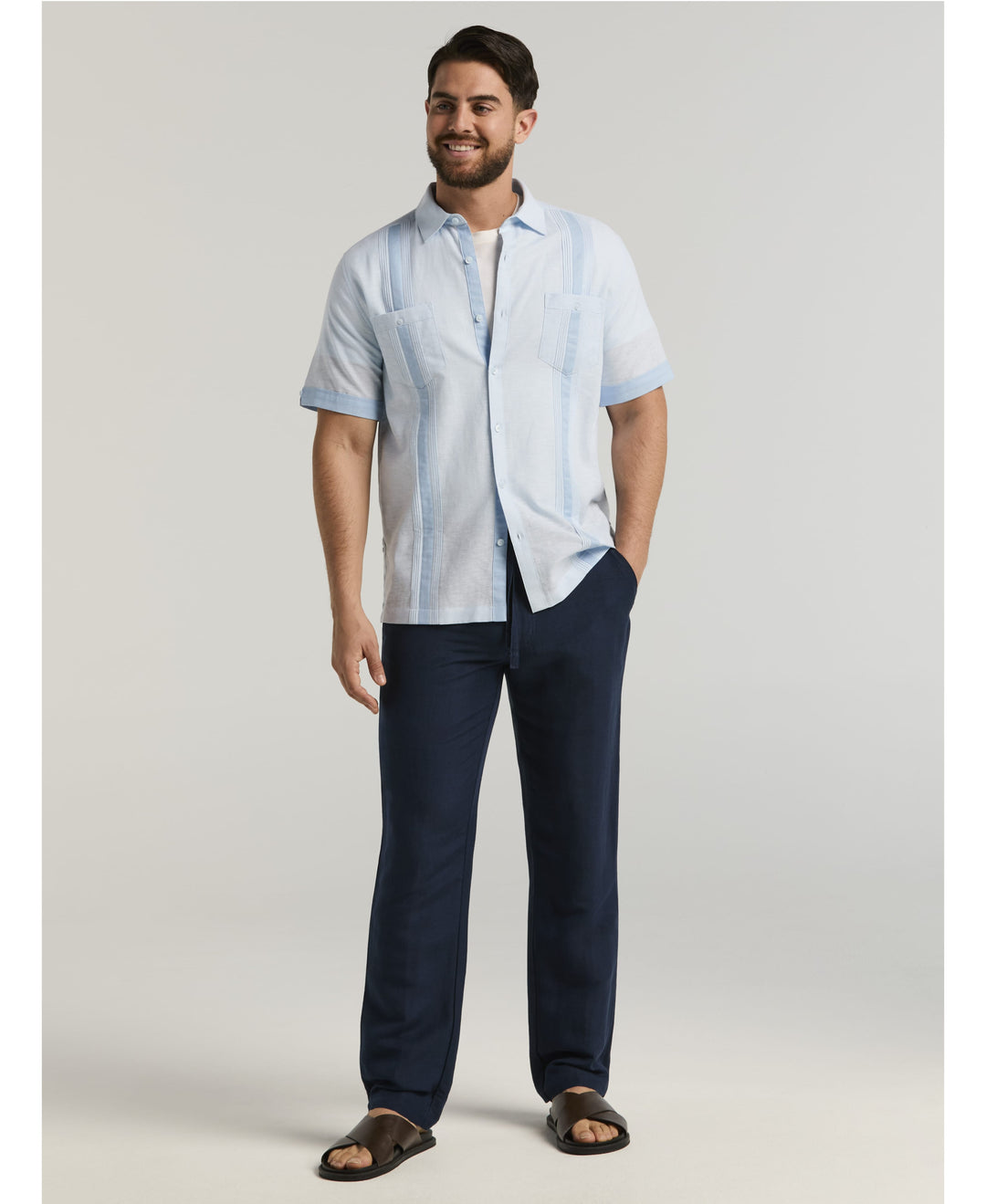 Linen-Blend Core Drawstring Pants-Pants-Cubavera