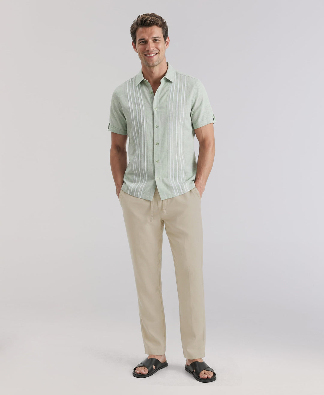 Linen Blend Drawstring Pant (Island Fossil) 