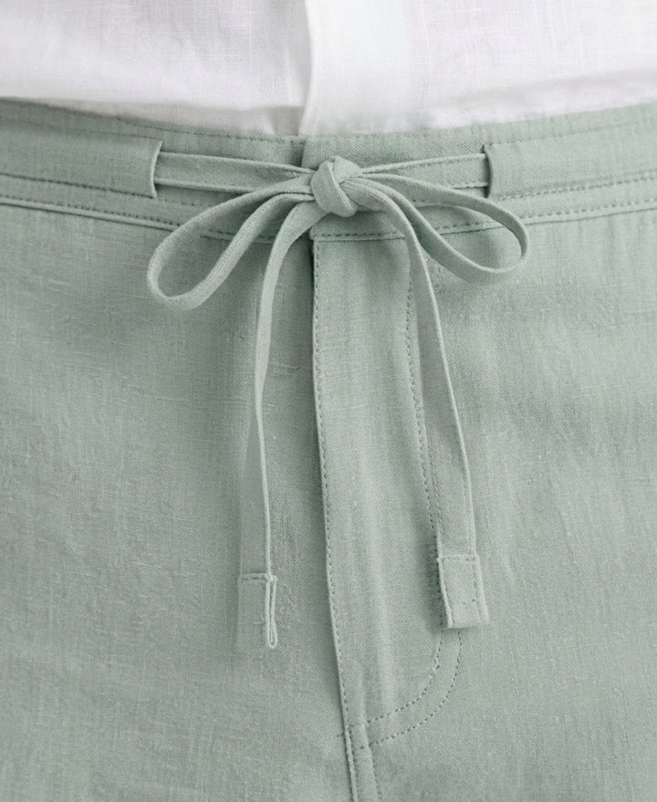 Linen Blend Drawstring Pant (Green Milieu) 