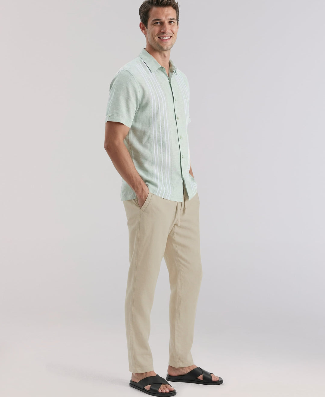 Linen Blend Drawstring Pant (Island Fossil) 