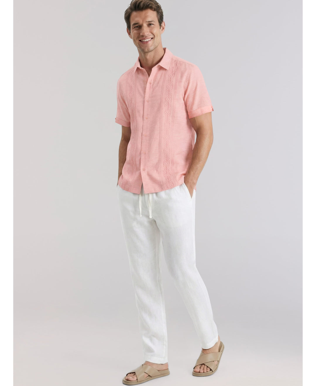 Linen-Blend Core Drawstring Pants-Pants-Cubavera
