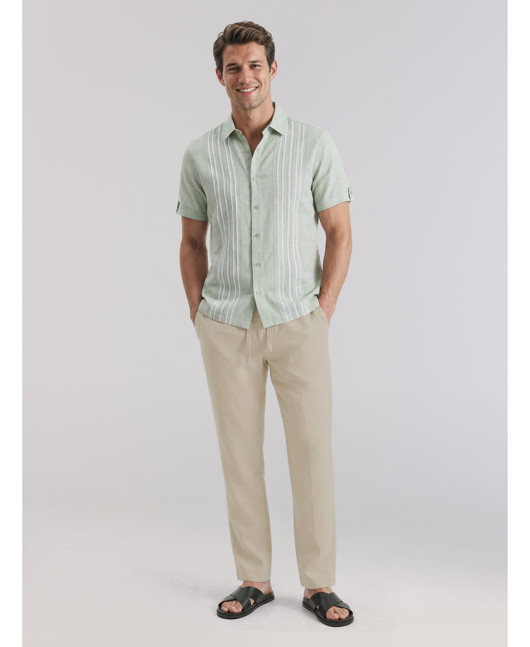 Linen-Blend Core Drawstring Pants-Pants-Cubavera