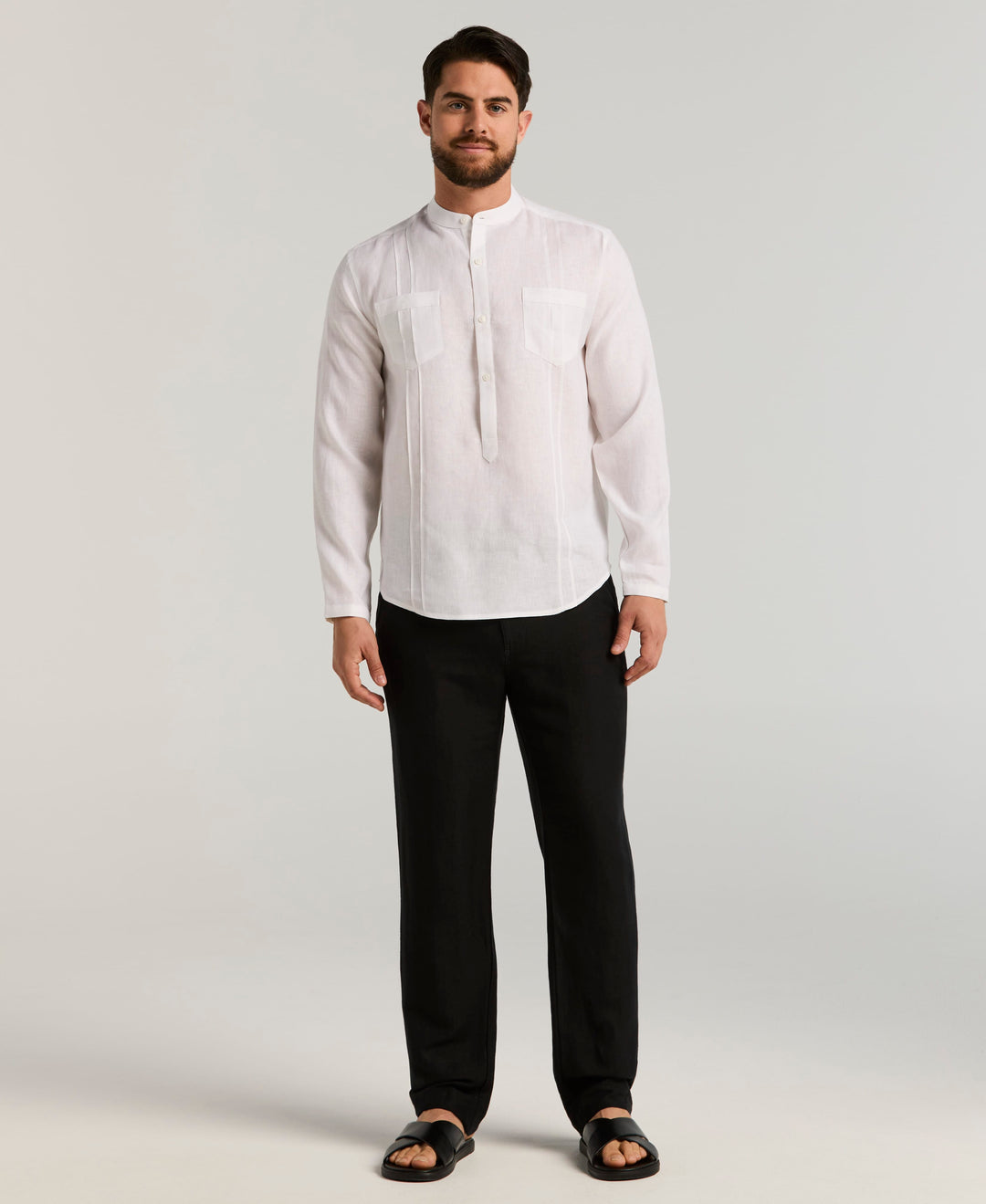 Linen Blend Drawstring Pant (Jet Black) 