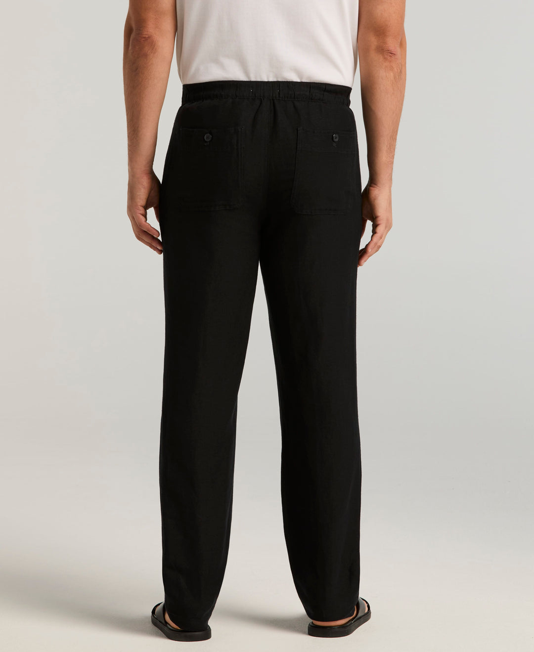 Linen Blend Drawstring Pant (Jet Black) 