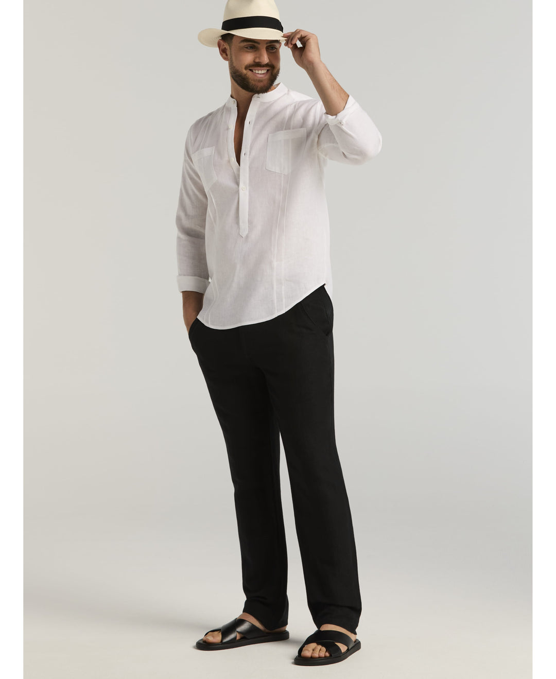 Linen-Blend Core Drawstring Pants-Pants-Cubavera