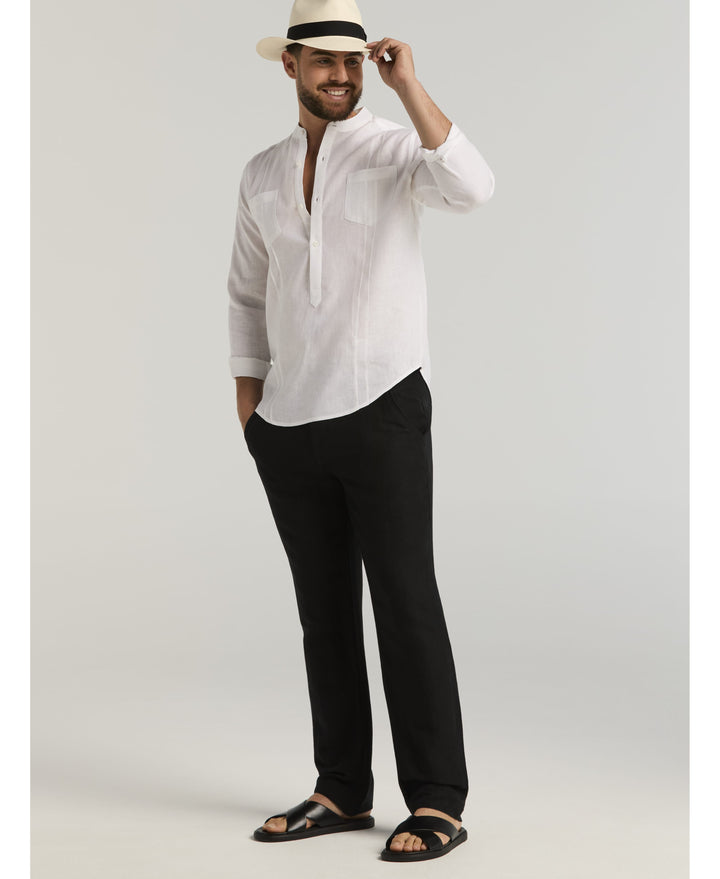 Linen-Blend Core Drawstring Pants-Pants-Cubavera
